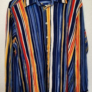 Peter Brown Made In Italy Casual Shirt Size XL54- 100% Cotton Multicolor Striped